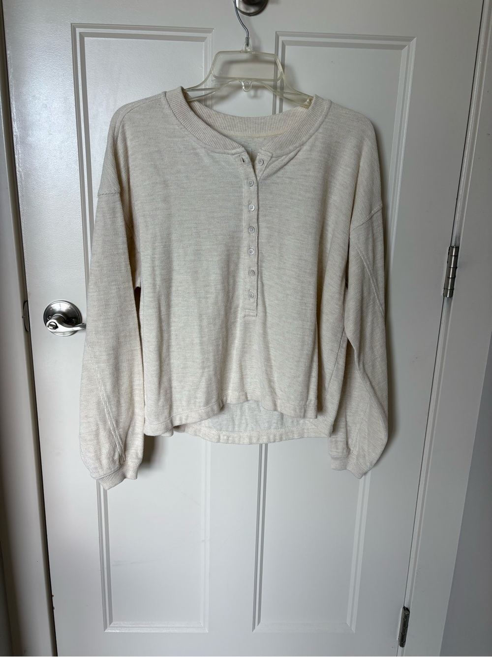 Aerie Women's Cream Button-Placket Long-Sleeve Top
